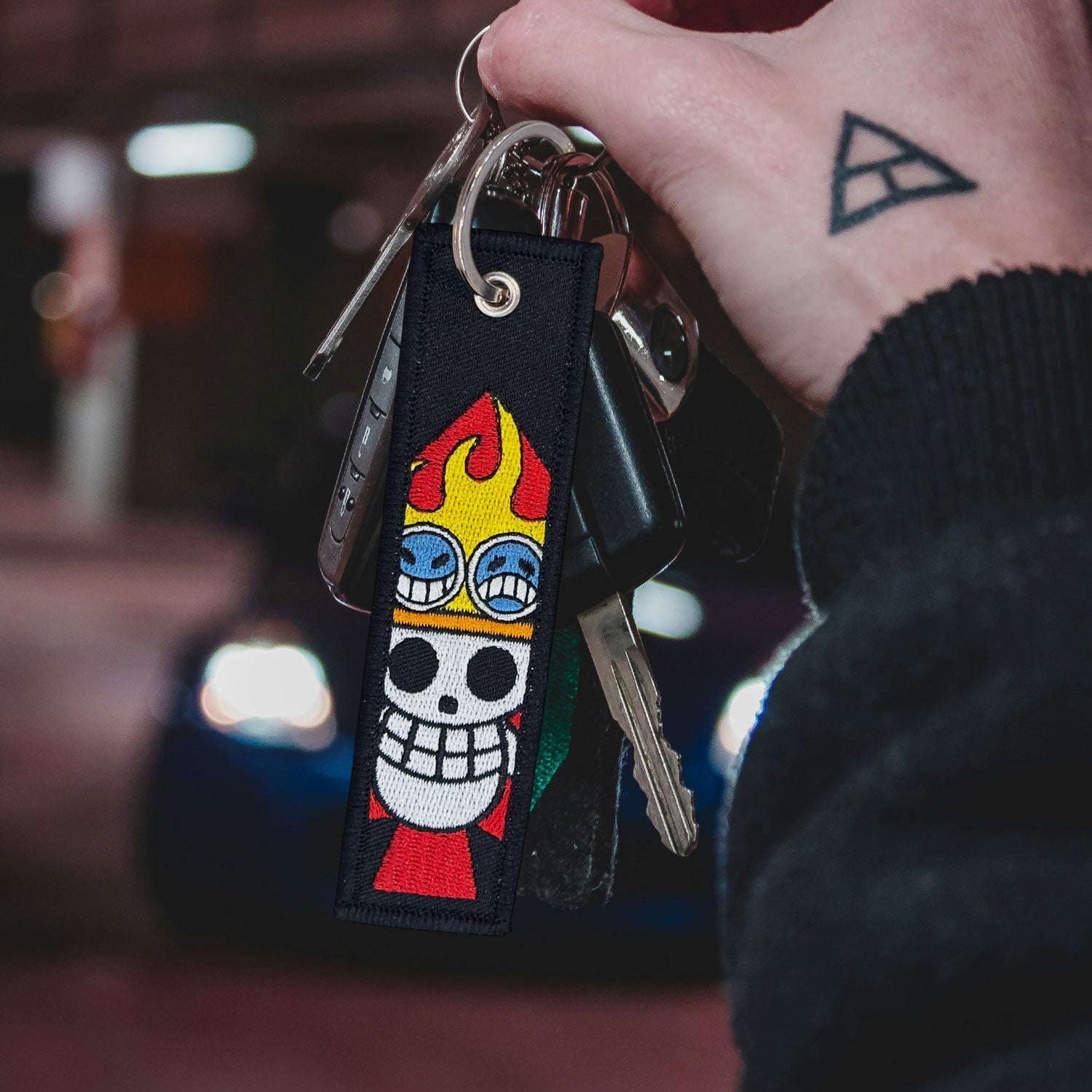 Portgas D. Ace Embroidered Keychain – One Piece Anime Keytag