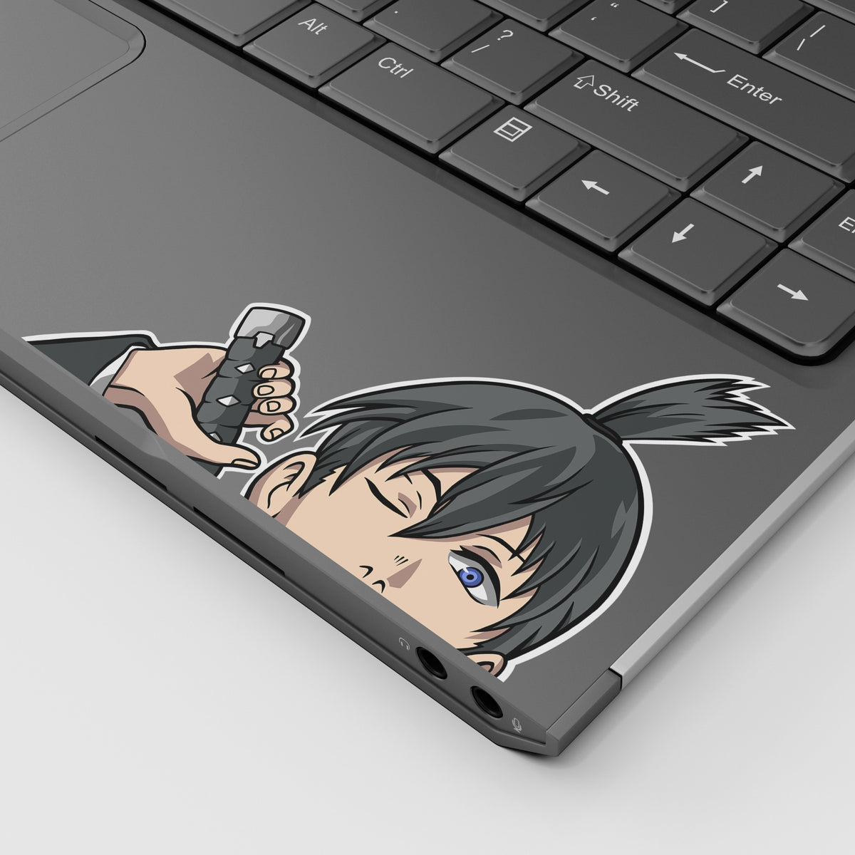 Aki Hayakawa Vinyl  Sticker from anime Chainsaw Man displayed on laptop