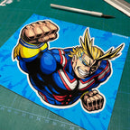 All Might Sticker from Boku No Hero Academia Anime on Display