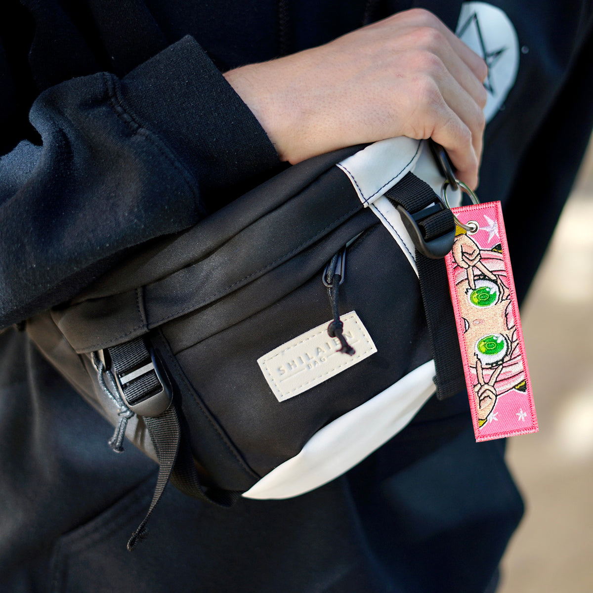 Detail of Anya Forger embroidered keychain – soft fabric anime keychain – Akira Gallery
