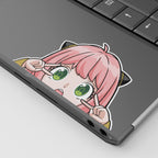 Anya Forger Vinyl Sticker from anime Spy x Family displayed on laptop