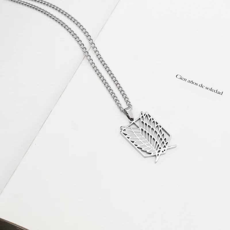 Anime-inspired Survey Corps emblem necklace in stainless steel
