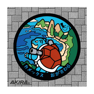 Blastoise Pokémon Poké Lid vinyl sticker featuring Japanese manhole cover artwork