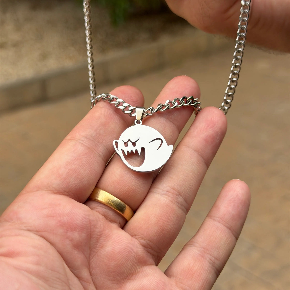 Boo Ghost Stainless Steel Pendant with Chain from Super Mario Bros