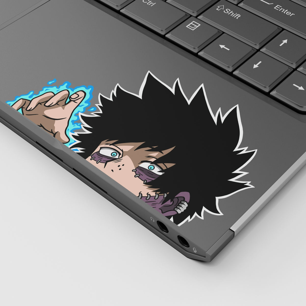 Dabi vinyl sticker from anime My Hero Academia displayed on laptop