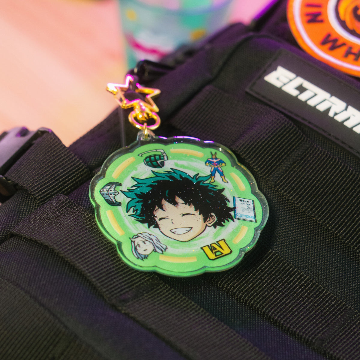 Deku Acrylic Keychain in Display Inspired by the Anime My Hero Academia - Akira Gallery