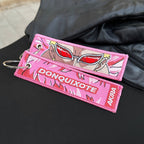 Display of Donquixote Doflamingo embroidered keychain – soft fabric anime keychain – Akira Gallery
