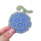 Embroidered Gomu Gomu no Mi patch from One Piece, iron-on anime patch with flame fruit design