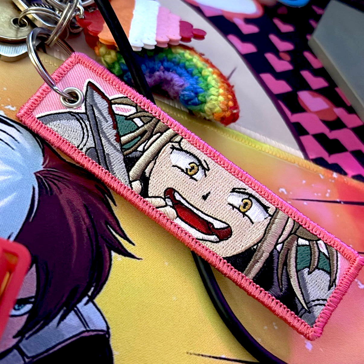 Front view of Himiko Toga embroidered keychain – anime keychain – Akira Gallery