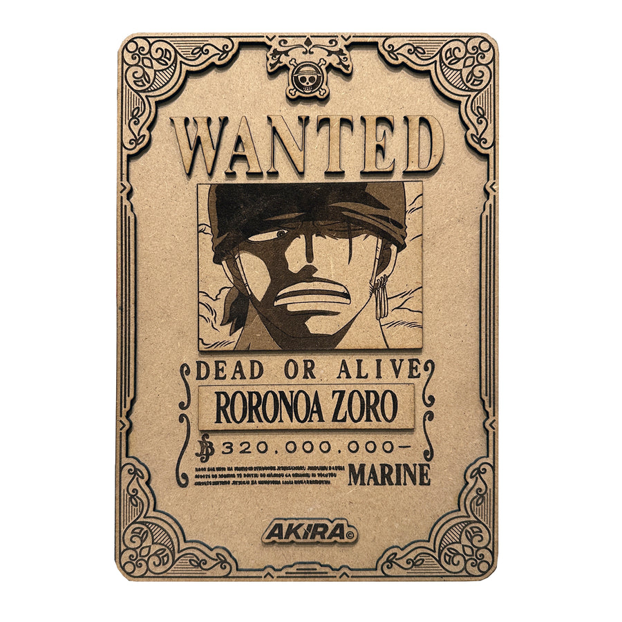 roronoa zoro one piece luffy anime manga wood art engraving wanted cartel poster