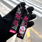 Detail of Kitsune embroidered keychain – soft fabric embroidered keychain – Akira Gallery
