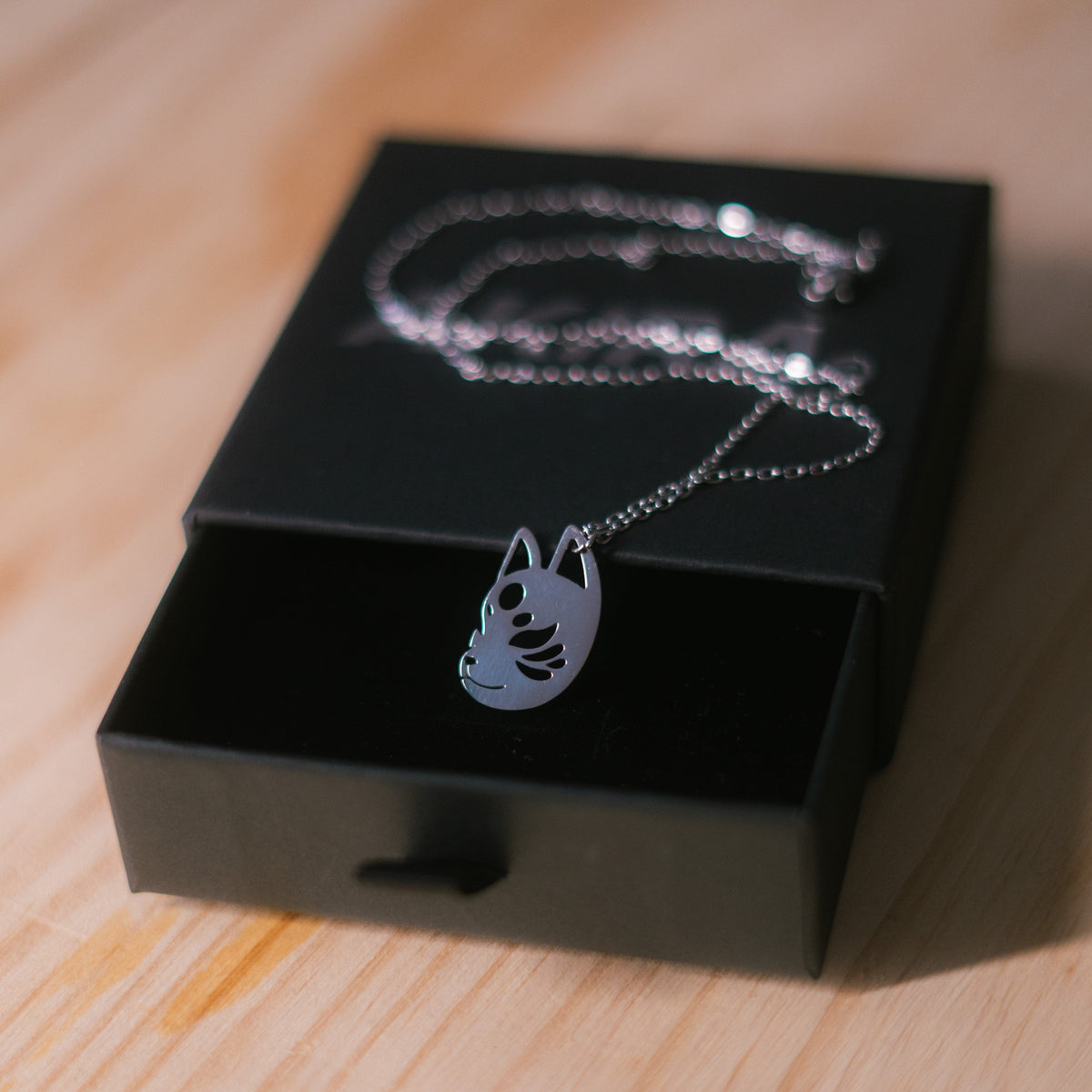 Minimalist Kitsune fox mask pendant necklace
