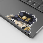 Jotaro Kujo vinyl sticker from anime Jojo's Bizarre Adventure displayed on laptop