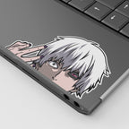 Ken Kaneki Vinyl Sticker from anime Tokyo Ghoul displayed on laptop