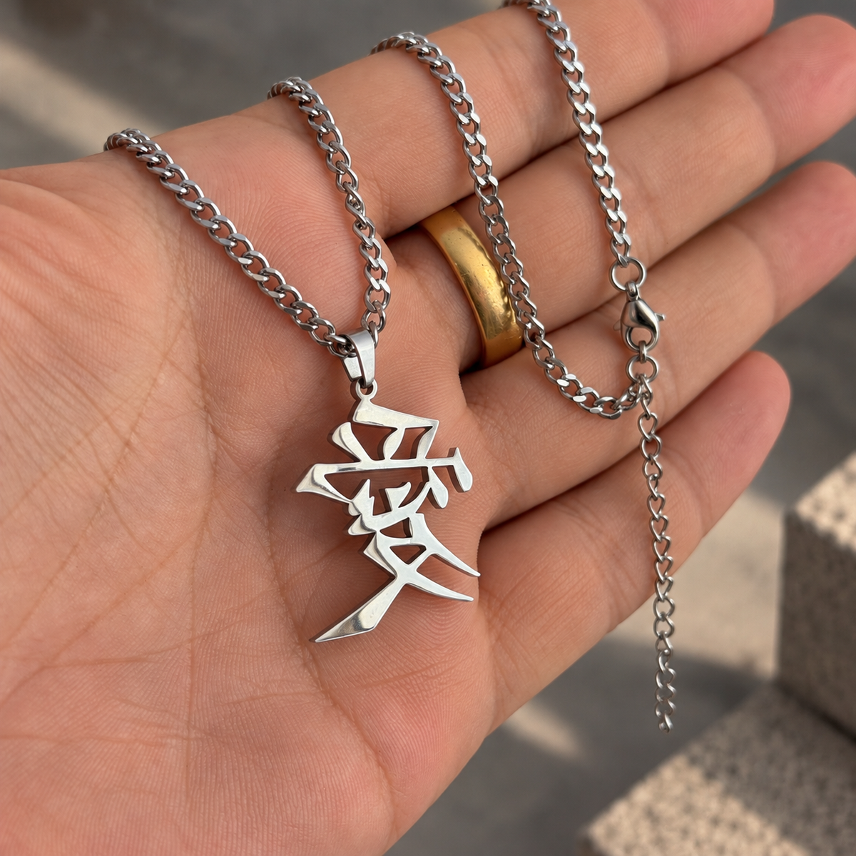 Kanji Love Stainless Steel Necklace inspired by the sign of Gaara from anime Naruto