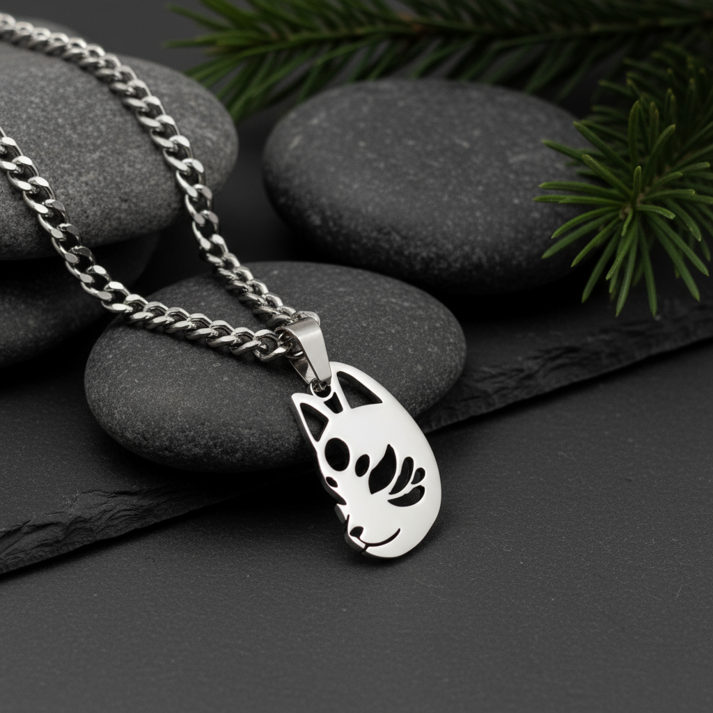 Kitsune mask necklace inspired by Japanese folklore and anime
