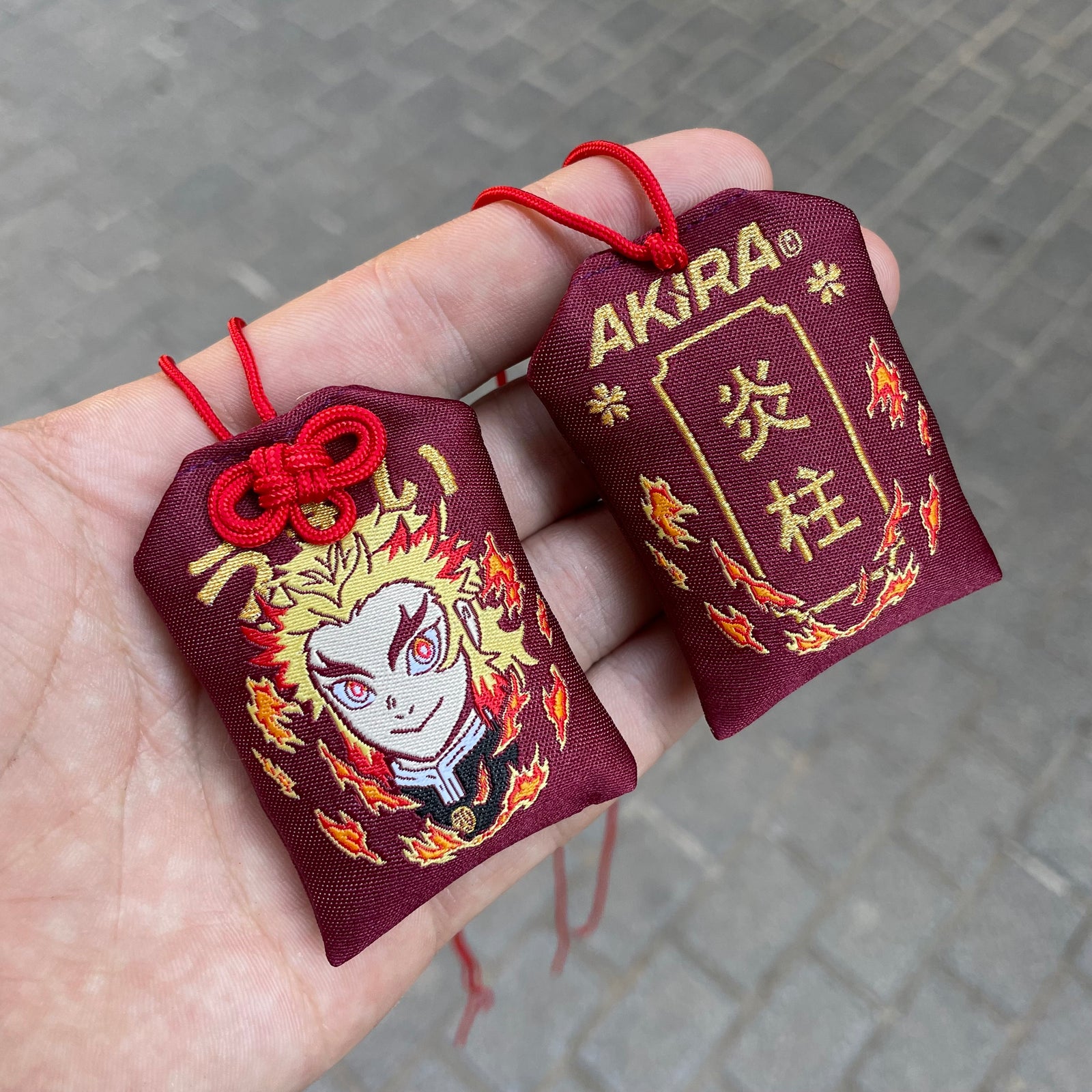 Kyojuro Rengoku Lucky Charm from Demon Slayer inspired on traditional japanese Omamori