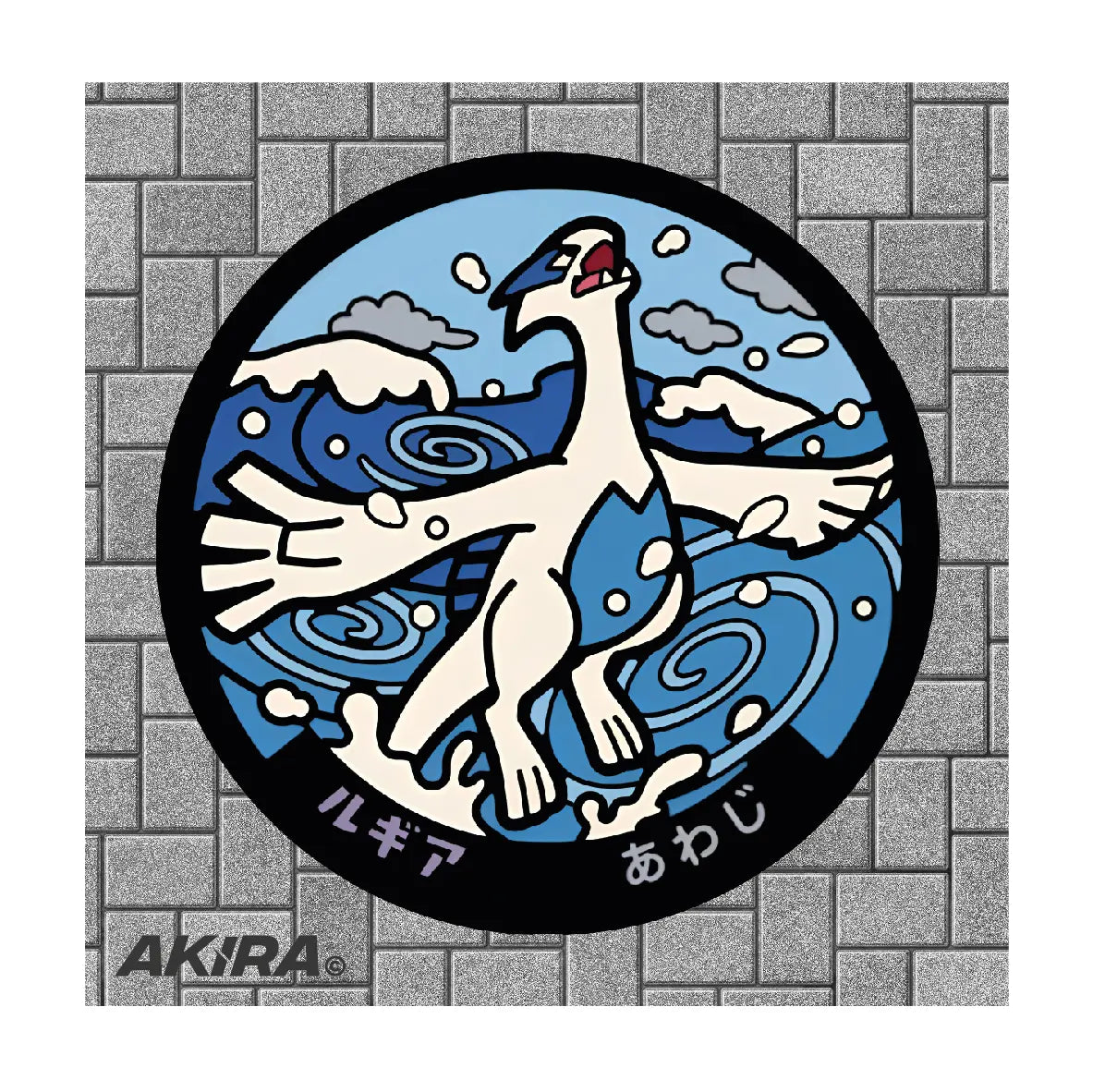 Lugia Pokémon Poké Lid vinyl sticker featuring Japanese manhole cover artwork
