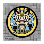 Meowth Pokémon Poké Lid vinyl sticker featuring Japanese manhole cover artwork