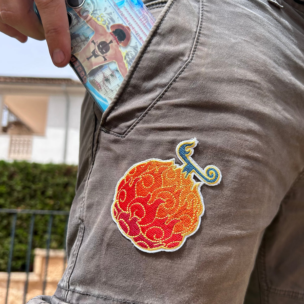 Display of Mera Mera No Mi Embroidered Patch From One Piece Anime - Akira Gallery