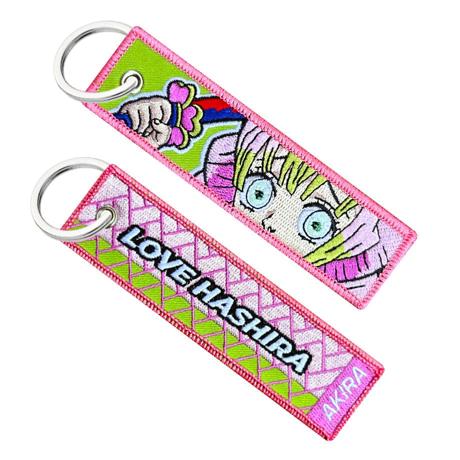 Detail of Mitsuri Kanroji embroidered keychain – soft fabric anime keychain – Akira Gallery
