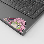 Mitsuri Kanroji Vinyl Sticker Peeker from Anime Demon Slayer displayed on a laptop