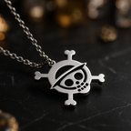 One Piece pirate skull necklace inspired by iconic anime symbol
