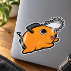 Pochita Vinyl Sticker from anime Chainsaw Man displayed on a laptop