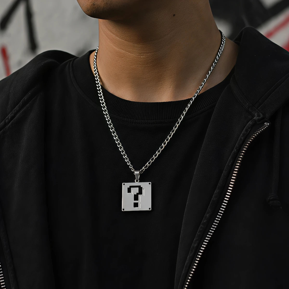 Question Block  Stainless Steel Necklace inspired by Super Mario on Display - Akira Gallery