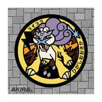Raikou Pokémon Poké Lid vinyl sticker featuring Japanese manhole cover artwork