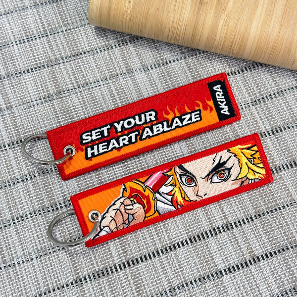 Kyojuro Rengoku embroidered anime keytag inspired by Demon Slayer – Akira Gallery
