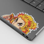 Rengoku Vinyl Peeker Sticker from anime Demon Slayer Displayed on a laptop