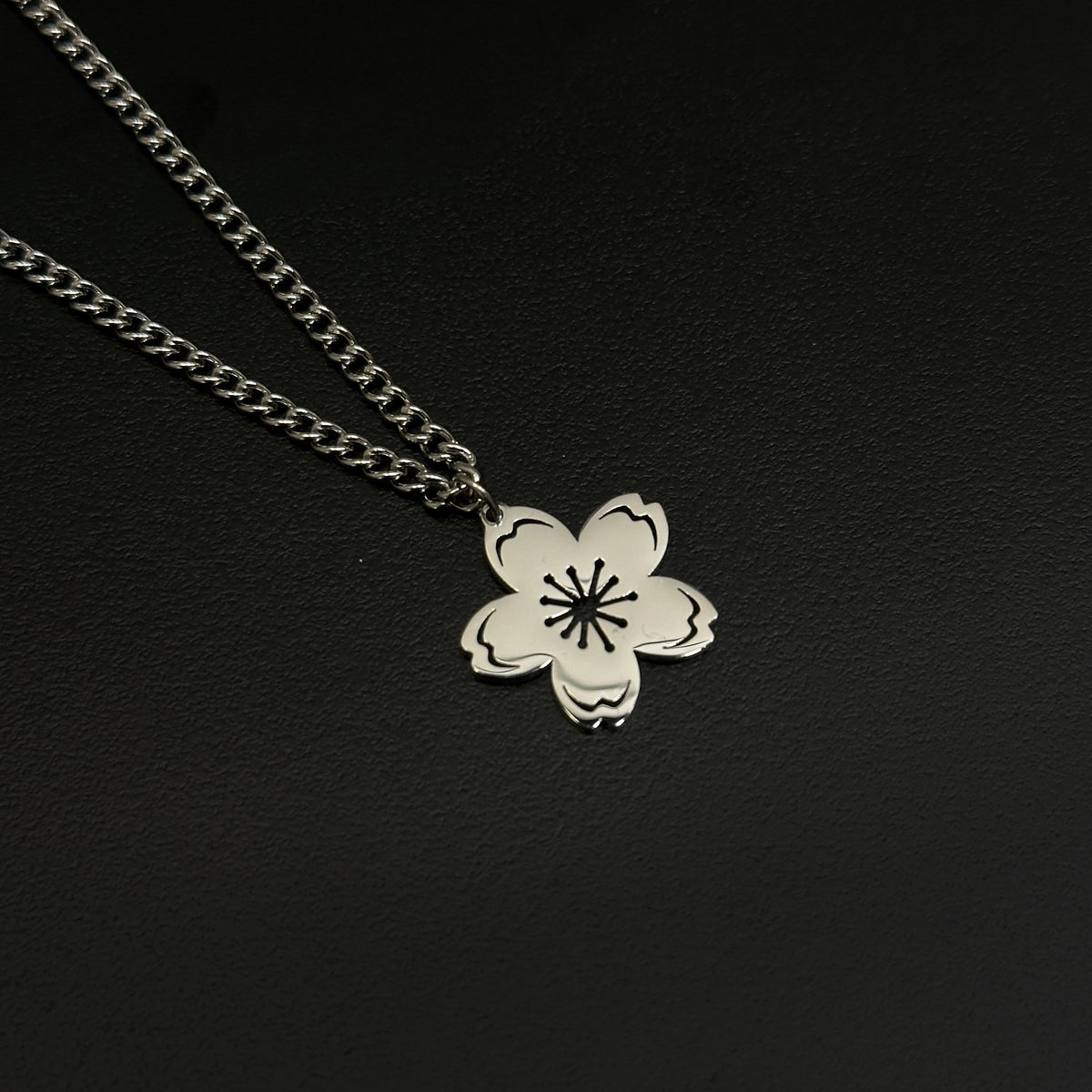 Anime-inspired Sakura flower stainless steel necklace
