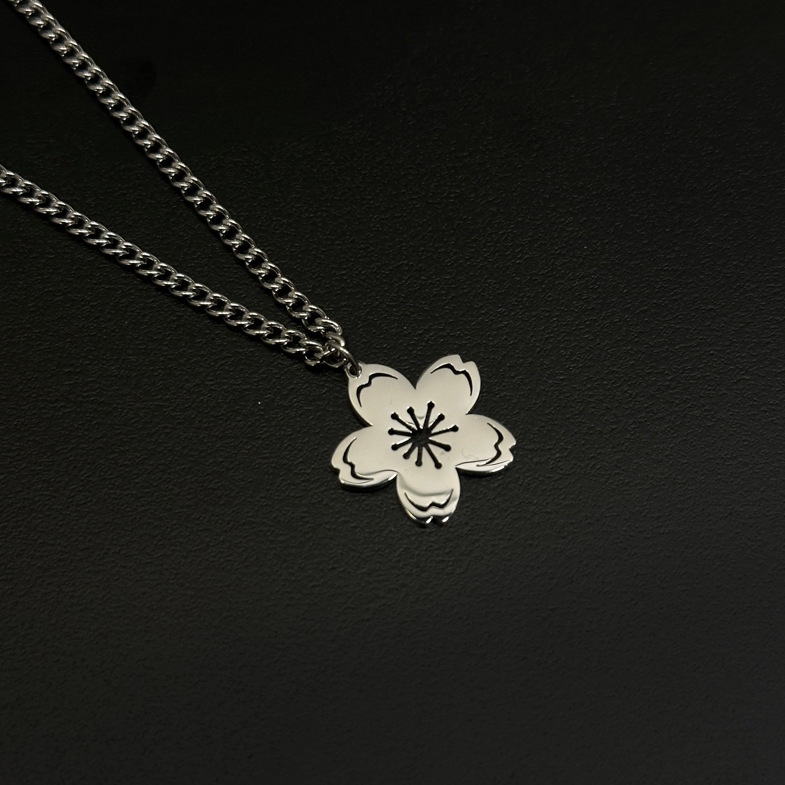 Anime-inspired Sakura flower stainless steel necklace
