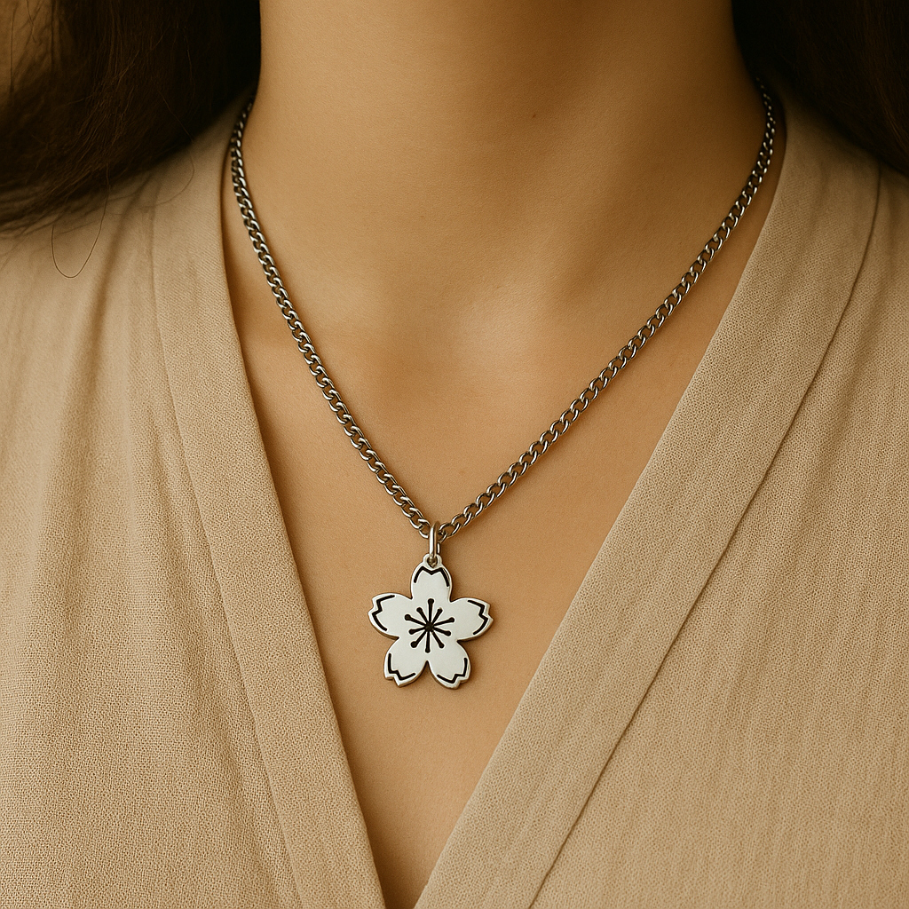 Minimalist Japanese cherry blossom Pendant stainless Steel Necklace
