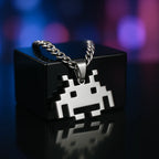 Alien Pixel  Stainless Steel Necklace inspired by Space Invaders - Akira Gallery