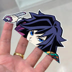 Giyu Tomioka vinyl sticker from anime Demon Slayer in a fun peeker style