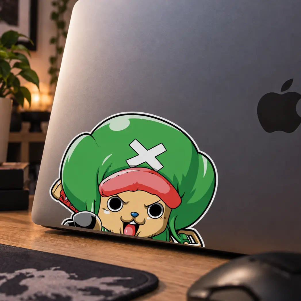 Tony Chopper Vinyl Sticker from Anime One Piece Displayed on a Laptop