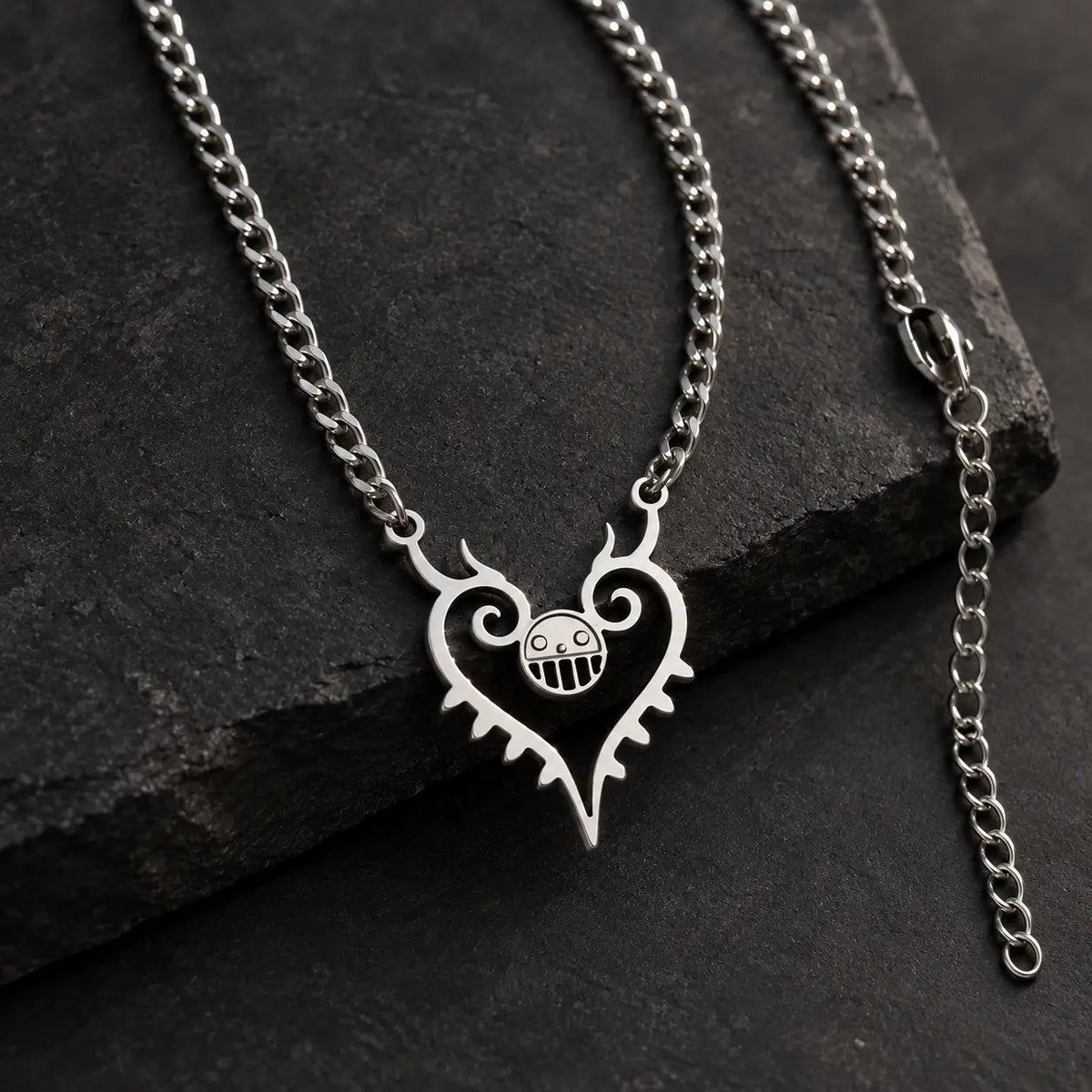 Trafalgar Law Stainless Steel NEcklace inspired by the heart tattoed in his chest from anime one piece