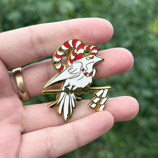 White Crow Enamel Pin from Traditional Japanese Culture