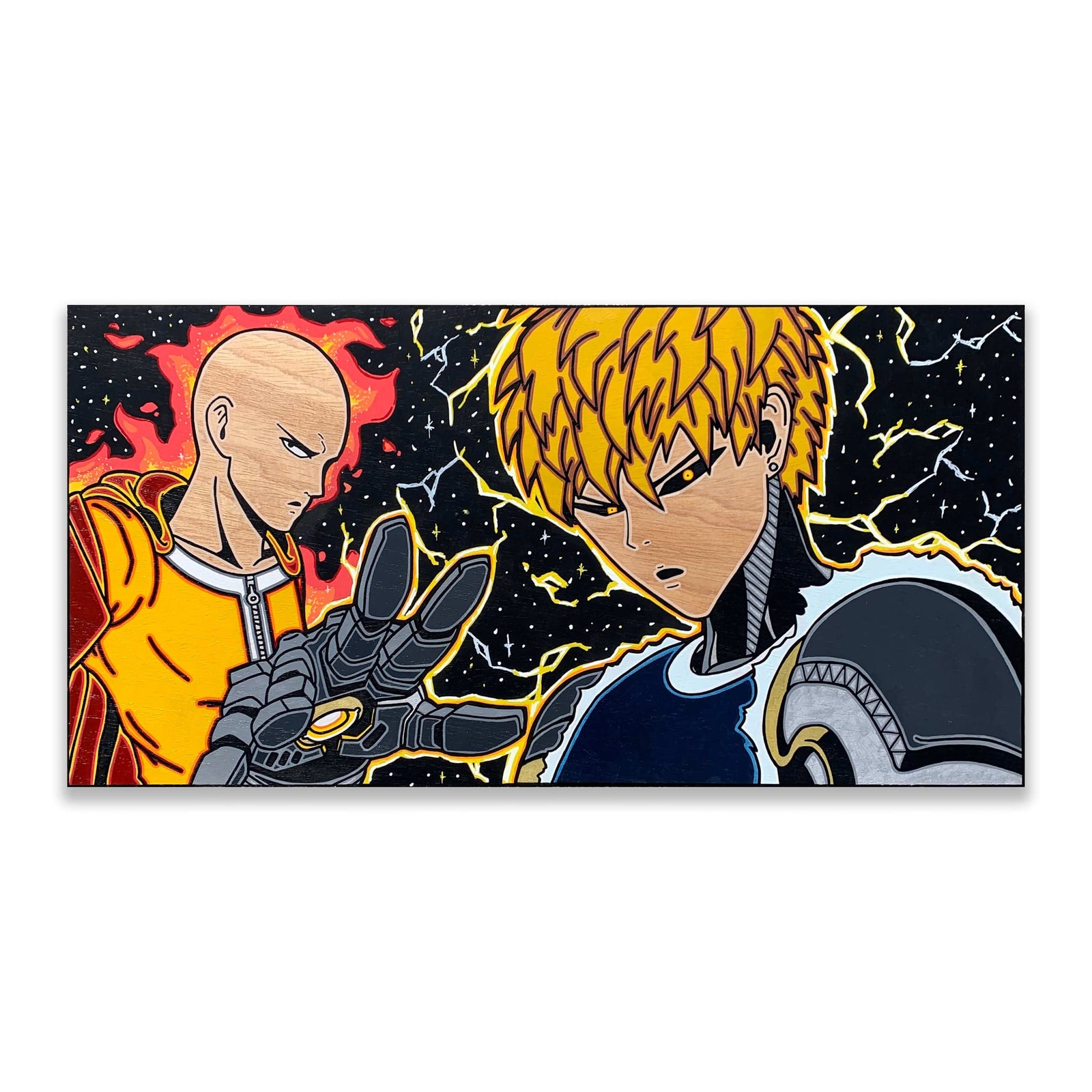 Saitama And Genos Painting on wood panel One Punch Man Anime